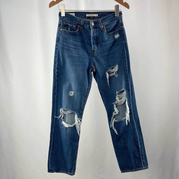 Levi’s Wedgie Straight Distressed Jeans in Blue Size 26 - Picture 2 of 7